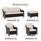 7 PCS Wicker Patio Conversation Set, All-Weather Use Outdoor 2 PE Rattan Swivel Chair, 2 PE Rattan Chair, 2 Ottoman, 1 Patio Sofa, Removable Water-Resistant Cushion, Beige