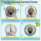 FLAGWIX Christmas Peacock Wind Spinners Outdoor - 3D Stainless Steel Metal Wind Spinners 12 in - Gardening Gifts for Women, Peacock Yard Outdoor Home Garden Decor for Outside