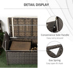 Outsunny 29 Gallon Patio Wicker Storage Bench, Outdoor PE Rattan Patio Furniture, 2-in-1 Large Capacity Rectangle Garden Storage Box with Handles and Cushion, Red