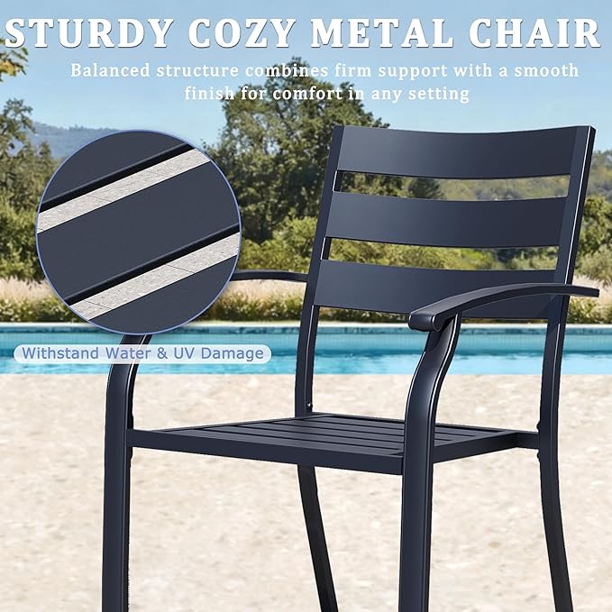 Patio Dining Chairs Set of 8, Black Stackable Outdoor Dining Chairs with Armrest and Wide Back, Wrought Iron Patio Furniture Chairs for Lawn, Backyard, Garden & Deck, Supports 300 LBS