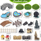 21 Pcs Fairy Garden Miniatures Accessories Bridge House Landscape Water Well Fence Figurines Pond Mushroom Lawn Garden Ornament for DIY Craft Succulent Decor
