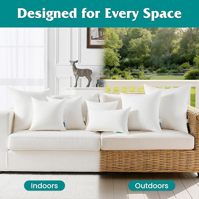 Oubonun 24x24 Waterproof Outdoor Pillow Inserts – Set of 2 Soft & Fluffy, Water Resistant Throw Pillows for Patio, Garden, Porch, or Indoor Decorative