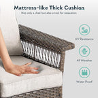 4 Pieces Wicker Patio Furniture Set - Hollow Widen Armrests Comfy Outdoor Rattan Chairs with Ottomans, Small Patio Convention Set for Balcony Porch Deck and Yard - Brown/Beige