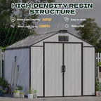 MELLCOM 8 x 10 FT Resin Garden Storage Shed with Floor, Outdoor Storage Shed with Windows and Lockable Door, Resin Tool Shed for Bike, Pool Supply, Lawnmower