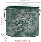 Vintage Distressed Green Metal Planter Pot with Handles, Garden No.2 Embossed Design, Rustic Farmhouse Flower Bucket for Indoor Outdoor Gardening, Succulents, Herbs, Home Decor