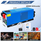 ZLPOWER 4000W 24V DC Pure Sine Wave Inverter, 12000W Peak, 120V/240V AC Split Phase Output with Battery Charger, LCD Display, Off-Grid Low Frequency Inverter for Home RV Camping (4000W)