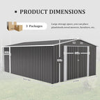 10x14 FT Outdoor Storage Shed, Metal Shed with Floor, Lockable Door & Vents, All-Weather Resin Shed for Garden, Backyard, Patio, Lawn, Dark Gray