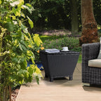 Outvita Outdoor Side Table, Rattan Coffee Table with Storage 13 Gallon Patio Small Deck Storage Box for Cushion Towel Books, Brown Side Table with lid