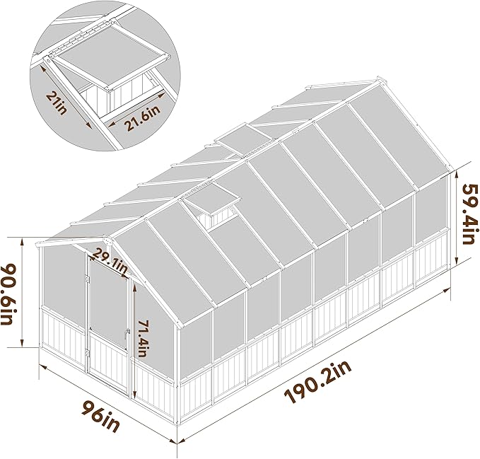 BlueWish 8x16FT Wood Greenhouse, Greenhouses with Cedar Frame, 6MM Thick Polycarbonate Panel, Wooden Green House with Adjustable Vent, Greenhouse for Outdoor, Patio, Garden, Backyard