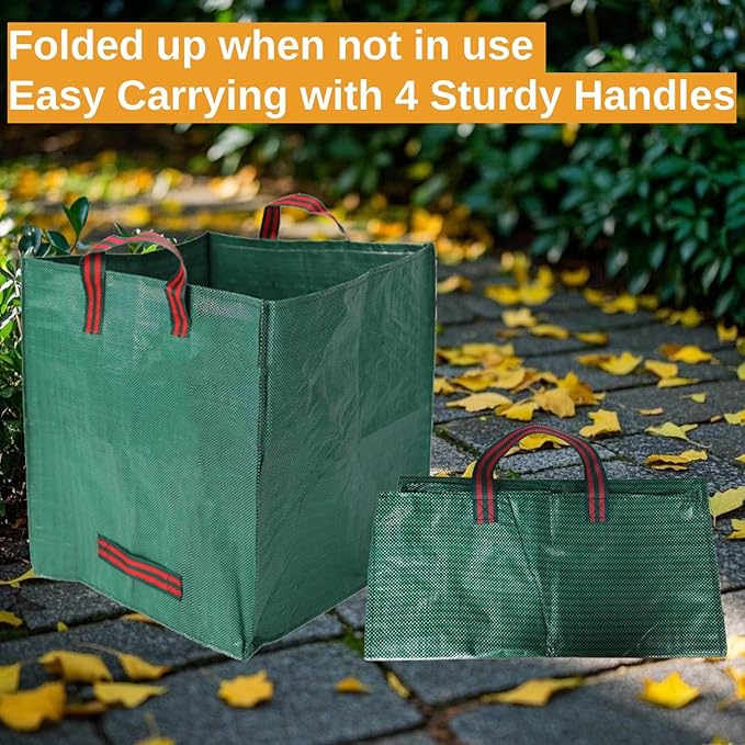 Heavy Duty Reusable Garden Bags with Reinforced Handles - 72-Gallon Leaf Collector & Yard Waste Bags, Portable Foldable Lawn Bags for Home, Garden, and Yard Cleanup