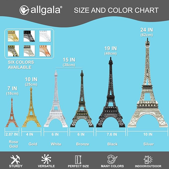 allgala 15" Eiffel Tower Statue Decor Alloy Metal, Silver