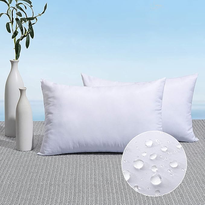 MIULEE Pack of 2 12x20 Outdoor Pillow Inserts, Outdoor Throw Pillows Water-Resistant Decorative Premium Lumbar Pillow Stuffer Sham for Porch Swing Couch Sofa Cushion Patio Furniture
