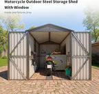 5.5x10FT Motorcycle Outdoor Storage Shed with Window, Lockable Steel Shed for Motorcycle, Heavy-Duty Weather-Resistant, 66.2" L x 121" W x 79.7" H, Grey – Easy Assembly