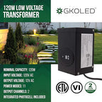 GKOLED ETL Listed 120W Low Voltage Transformer with Photocell and Timer, 120V AC to 12V AC Outdoor Power Pack, Dual Isolated Outputs, for Landscape Lighting Systems, Fully Encapsulated Toroid Core