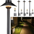 Gardenreet Solid Cast Brass Pathway Lights, Low Voltage Landscape Path Light Wired, LED Walkway Light Waterproof, Hat Shaped 12V Wired Black for Entrance Garden with 5000K Daylight G4 Bulb (4 Pack)