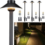 Gardenreet Solid Cast Brass Pathway Lights, Low Voltage Landscape Path Light Wired, LED Walkway Light Waterproof, Hat Shaped 12V Wired Black for Entrance Garden with 5000K Daylight G4 Bulb (4 Pack)