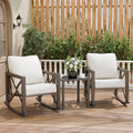 Outdoor Rocking Bistro Set, Patio Rocking Chairs Set of 2 with Coffee Table, 3 Pieces Metal Conversation Sets with 6.5" Thick Cushions for Backyard, Porch, Poolside, Oversized (Beige)