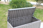 BTEXPERT 80 Gallon Outdoor Storage Container Deck Box with Metal Support Rods for Patio Furniture Garden Tools Cushions Waterproof Lockable UV Resistant Resin