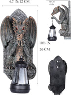 Dragon Statue Solar Lantern for Garden Décor, Dragons Figurine Night Light, 10”Outdoor Decorative Lamp, Mountable on Trees/Walls/Fences. Birthday/Housewarming Gifts for Dragon Fans (Antique Bronze)