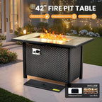 Outdoor Sectional Patio Furniture Set with Fire Pit Table and Glowing Table,8 Pieces Wicker Conversation Sets L Shaped Couch Out Door Sofa Set Outside Furniture for Garden Deck Yard,Navy Blue