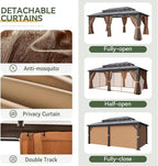 Aoxun 12'x20' Hardtop Gazebo, Aluminum Frame Permanent Pavilion with Netting and Curtains, Outdoor Polycarbonate Double Roof Canopy, Designed for Lawn, Garden, Patio (Khaki)