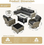 HOOOWOOO Outdoor Sectional Furniture Set with Fire Pit Table,9 Pieces Wicker Patio Conversation Sets,L Shape All Weather Outside Couch Sofa Set with Swivel Chairs Solar Light Table Ottoman,Black