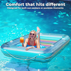 JAMBO Inflatable Tanning Pool Lounger Float, 70 x 47 Sun Tanning Pool Float with Pillow, Water Lounge Raft, Pool Floatie for Adults, Tanning Raft Pool Tub, Water Tanning Bed Kiddie Pool Tanning Floats