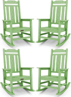 SERWALL Outdoor Rocking Chair Set of 4, Patio Rocking Chairs Set, HDPE Rocking Chair Outdoor for Adults, Heavy Duty Front Porch Rocker, Mint