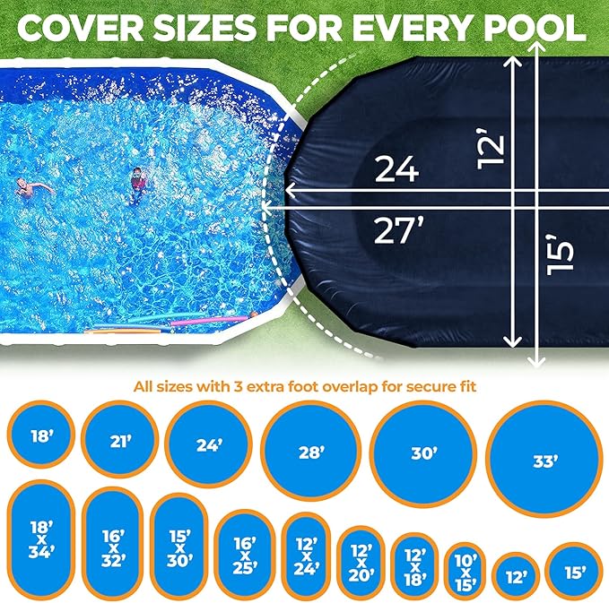 12 x 24 ft Oval Pool Covers for Above Ground Pools, Oval Winter Pool Cover, Swimming Pool Cover, Keeps Out Debris, Cold and UV Resistant, Supreme Mesh, Navy Blue