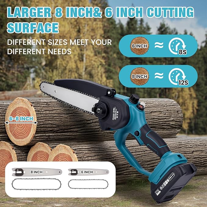 2-in-1 Electric Pole Saw, 6” & 8” Mini Chainsaw Cordless with Extension Pole & 2 x 21V Batteries, Tree Trimmer Tool for Branch Cutting & Pruning, Home & Garden & DIY