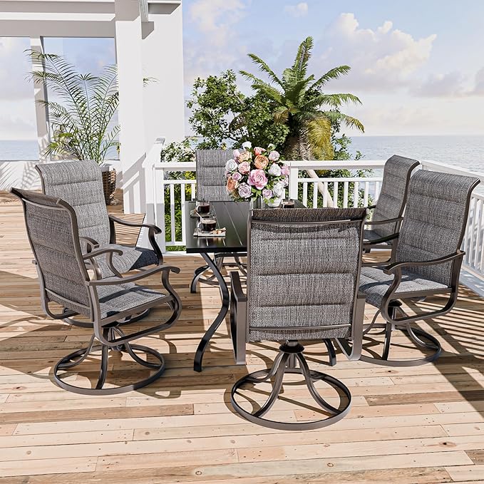 UDPATIO Patio Swivel Dining Chairs Set of 8, Outdoor Swivel Chairs High Back with All Weather Padded Textilene, Metal Rocking Frame for Lawn Garden Backyard, Dark Grey