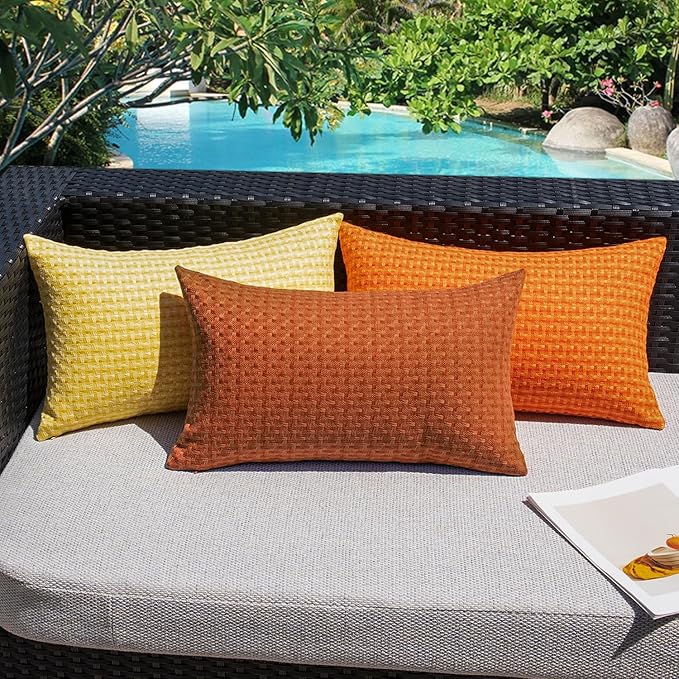 Kevin Textile Fall Outdoor Waterproof Throw Pillow Covers Pack of 2 Farmhouse Decorative Cushion Covers for Garden Patio Tent Balcony Bench Couch Sofa 18x18 Inch, Burnt Orange
