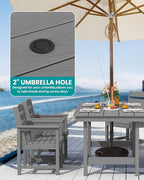 SERWALL Outdoor Dining Set for 6, HDPE Outdoor Furniture with Umbrella Hole & 1 Cushioned Bench & 4 Outdoor Dining Chairs, Grey