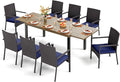 PHI VILLA 9 Piece Patio Dining Set for 8, Expandable Wood-Like Metal Dining Table & Wicker Chairs with Cushions, Large Dining Furniture for Outdoor Deck, Backyard, Porch