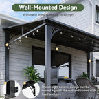 Aoxun 10' x 12' Lean to Gazebo, Hardtop Outdoor Pergola with Sloping Galvanized Steel Roof, Large Wall-Mounted Heavy Duty Awnings for Patio, Backyard, Deck, Porch (Dark)