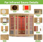 Infrared Sauna Room for Home, 4 Person Indoor Home Sauna Spa, Far Infrared Canadian Wooden Corner Saunas with 10 Low Emf Heaters, Bluetooth Speakers, 7 Color Chromotherapy Lights