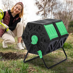 MoNiBloom 34 Gallon Compost Bins Outdoor Dual Chamber Composter Tumbler, All-Season Fast Working Tumbling Composter, High Volume Composter with 2 Sliding Doors