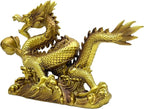 FUNSXBUG 13.6 INCH Chinese Feng Shui Dragon Statue Sculpture Resin Figurines FengShui Decor Home Office Desktop Tabletop Ornaments Decoration Good Lucky Gifts Gold