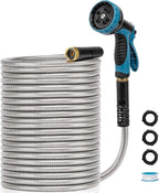 Metal Garden Hose 100 FT, Stainless Steel Hose, Water Hose with 10 Function Nozzle, No Kink & Tangle, Easy to Use & Store, Heavy Duty Lightweight Outdoor Hose