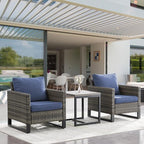 Rilyson Wicker Outdoor Patio Chairs Set - 3 Piece Rattan Patio Furniture Bistro Chairs Set with Waterproof Wicker,Comfortable Cushions and Sturdy Metal Frame for Porch Deck Backyard(Mixed Grey/Blue)
