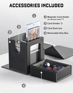 ZLCA MTG Commander Deck Box with Display Window, Card Deck Box Holds 100 Double-Sleeved with Dice Tray & 35pt Magnetic Card Holder （Black&Grey）
