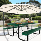 6FT Picnic Tables for Outdoors, Rectangular Commercial Metal Picnic Table Bench Set with Umbrella Hole,Heavy Duty Steel Weather-Resistant Dining Table for Patio Dining Garden Backyard BBQ School