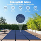 Inground Pool Cover Safety Fits Rectangle Swimming Pool, Mesh Solid Pool Cover for Inground Pools,Winter Pool Safety Cover Includes Safety Net and Installation Tools Blue (Blue, Fits 14x28ft Pools)