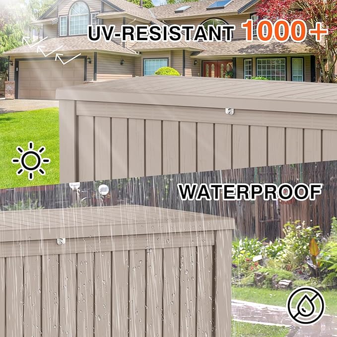 EasyUp 180 Gallon Deck Boxes Waterproof, Outdoor Large Storage Boxes with Lids, Outside Resin Storage Box & Deck Boxes for Patio, Garden Use(Gray)