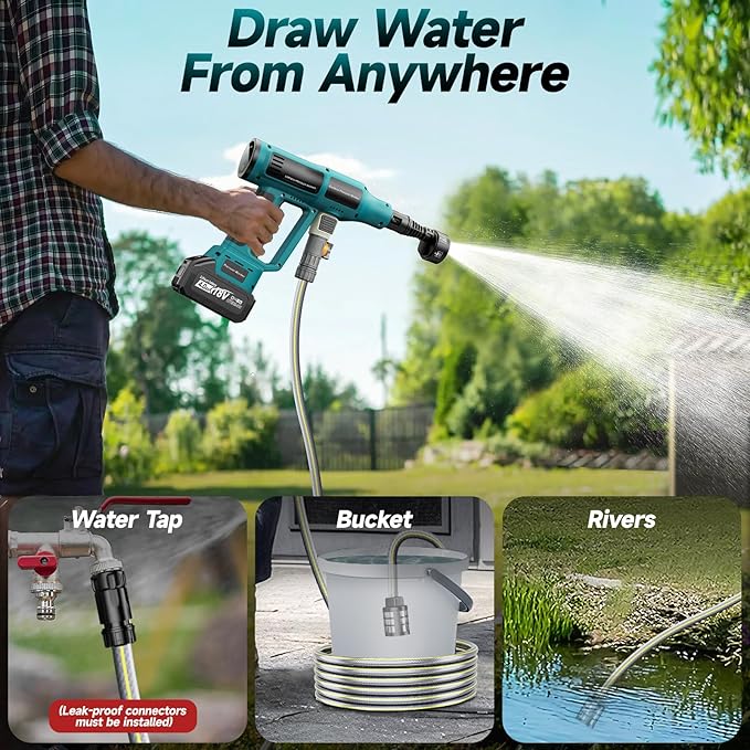 2025 Upgrade Cordless Pressure Washer, Portable Power Washer with 4.0Ah Battery & Charger, 700PSI Handheld Pressure Washer with 5M Hose, 4-Speed Setting, 6-in-1 Nozzle, Powered Cleaner for Car Floor