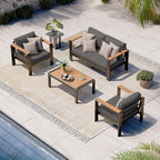 Aluminum Outdoor Patio Furniture Set with Coffee Table, 4 Piece Patio Conversation Sets with Washable Thick Cushions, Outdoor Sectional Furniture Set for Porch, Balcony, Deck, Yard, Graphite