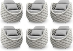 Patio Accent Chairs Set of 6: Aluminum Porch Lounge Chair with Arms - Woven Rope Cushioned Armchair - Modern One Seater Chair - Outdoor Deck Furniture for 400lbs Balcony Lanai Garden Hotel, Gray