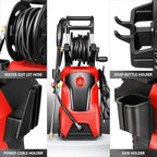 DNA MOTORING TOOLS-00229 Up to 2176 PSI Pressure 2.4 GPM Max Flow Electric Pressure Washer for Yard and Car Cleaning with Spray Nozzle Foam Bottle + 4 Turbo Nozzles IPX5 Driveway Patio Deck(Red)