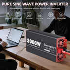 3000W Pure Sine Wave Inverter, Car Power Inverter 12V to 120V AC Converter for RV, Truck, Solar, Outdoor with Dual AC and 20A Socket, 18W+30W USB, PD60W, Surge 6000W, Remote Control(3000W-12V)