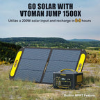 VTOMAN Jump 1500X Portable Power Station with 110W Solar Panel, 828Wh LiFePO4 Battery Solar Generator with 1500W AC Outlet, Jump Start, PD 100W Type-C for Camping, Home Backup, Outdoor Christmas Party
